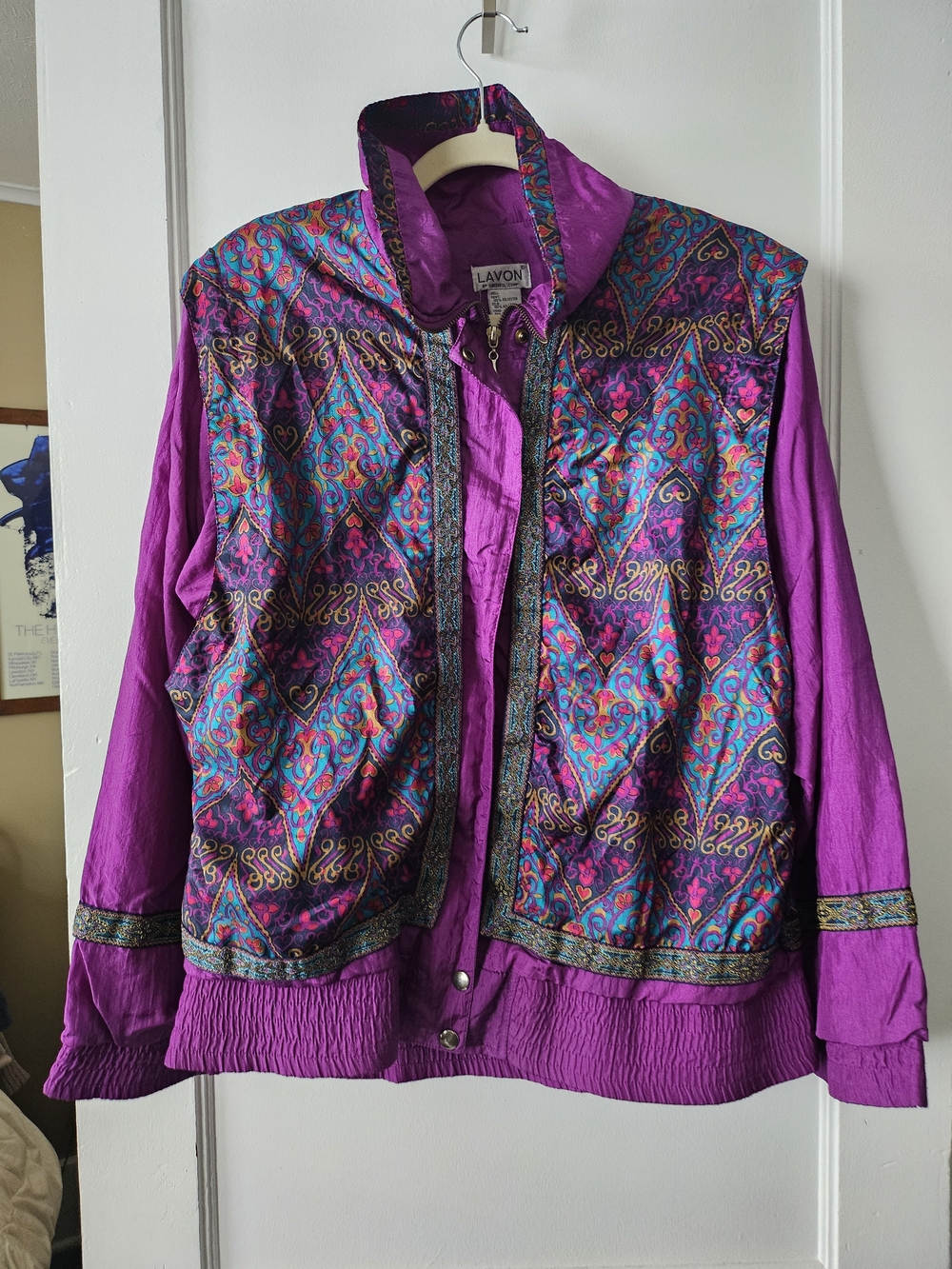 LAVON Vintage 90s Purple Paisley-Print Windbreaker Bomber Jacket